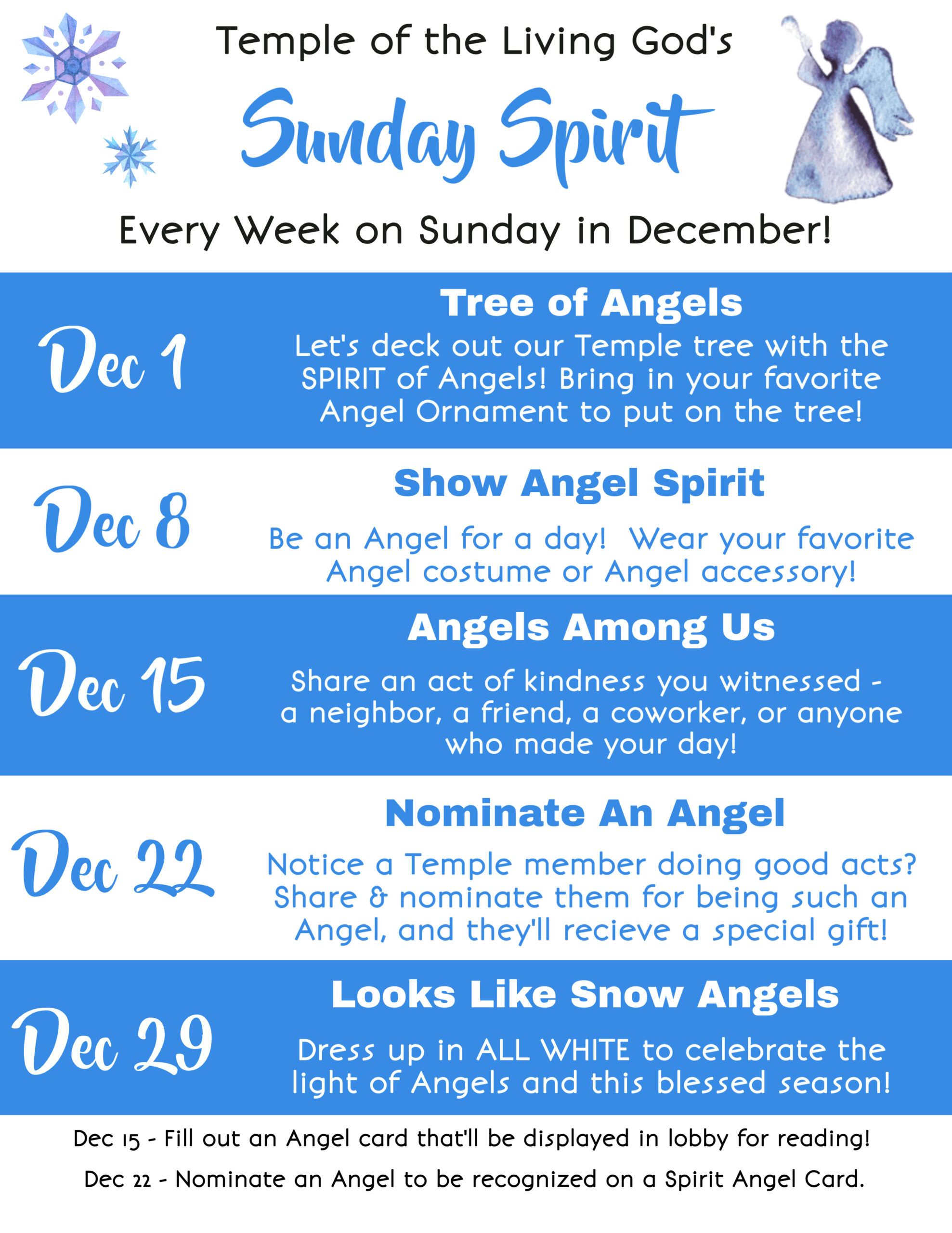 Sunday SPIRIT & Service – EVERY week in December