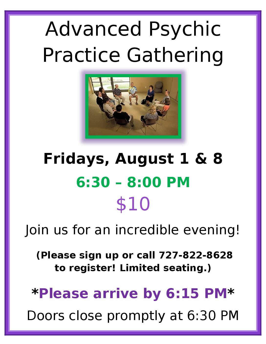 Advanced psychic practice gathering ad for july august 2025 bulletin