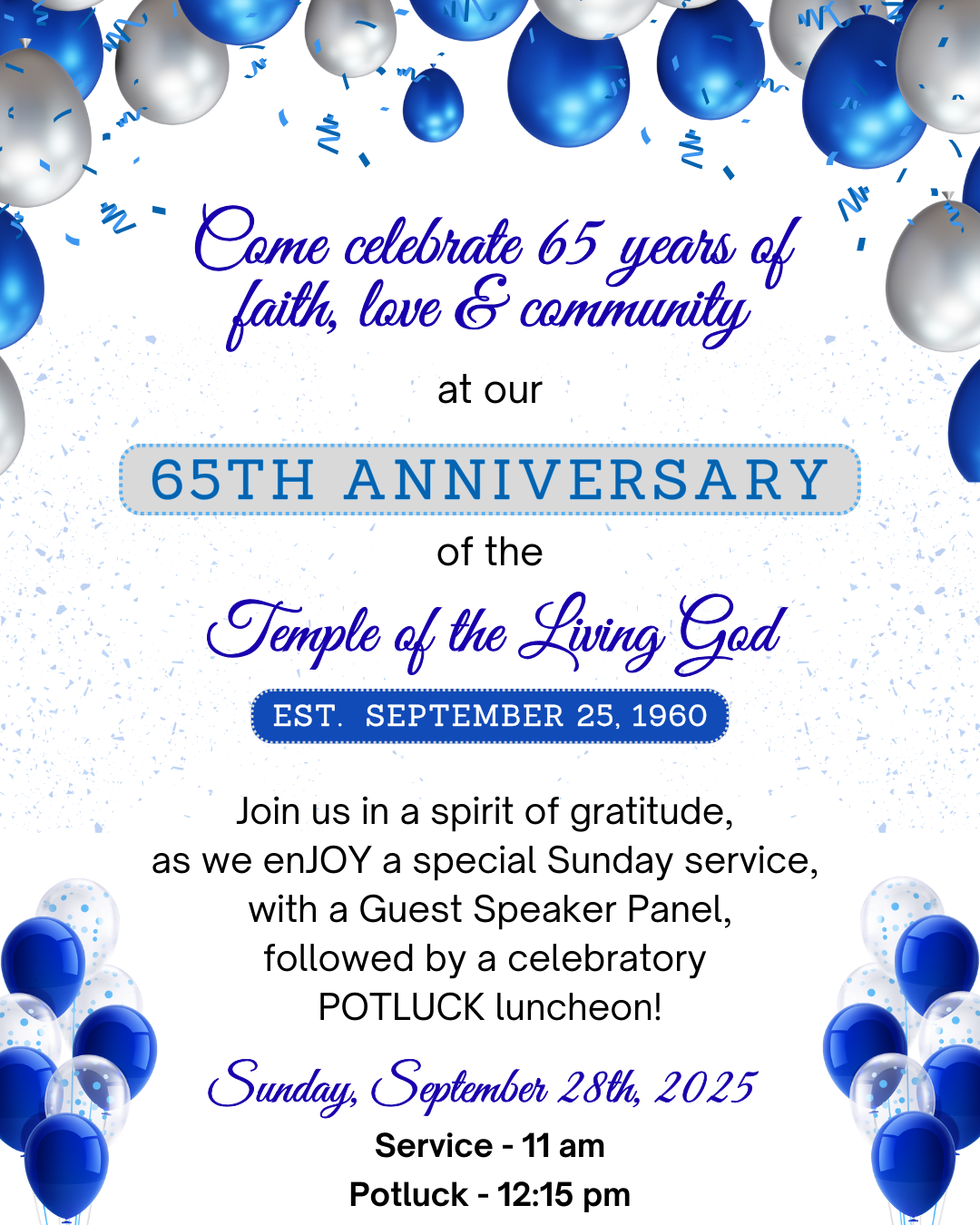 Temple’s 65th Anniversary Celebration & Potluck!