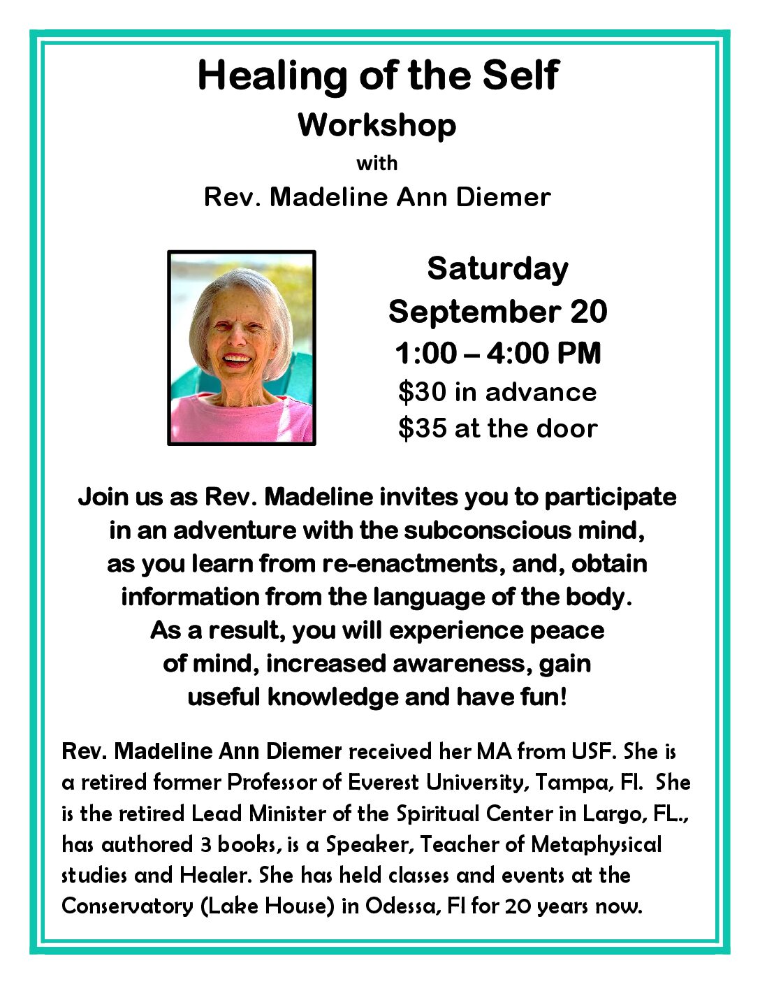Healing of Self – Workshop with Rev. Diemer